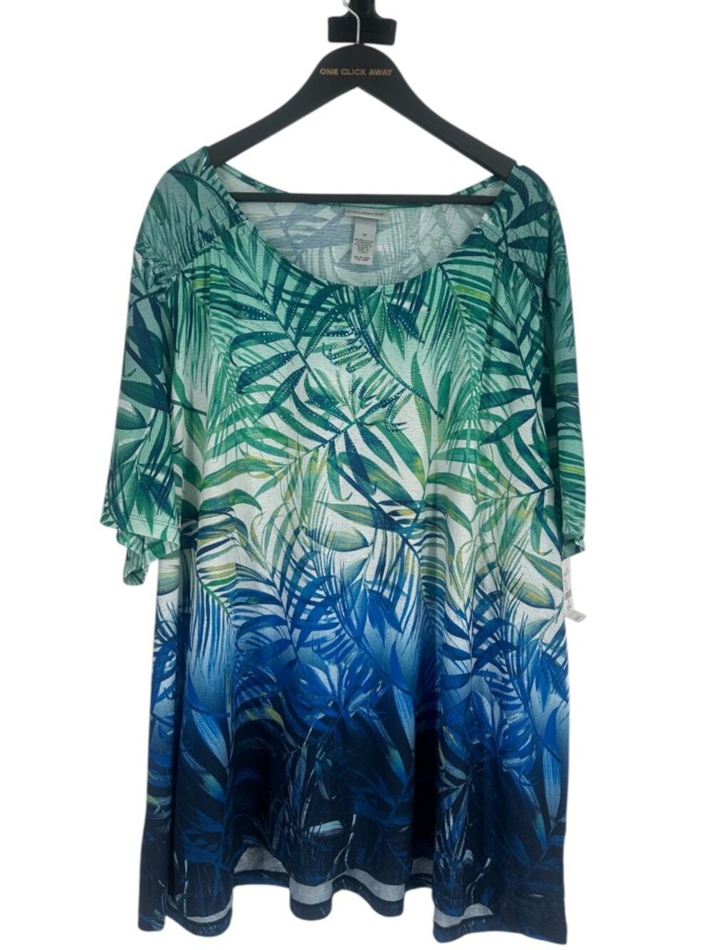 Catherines Blouse 3X Green Blue Ombre Tropical Palm Leaf Relaxed Stretch Top